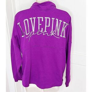 PINK Victoria's Secret Quarter Zip Purple Sweatshirt With Shine/Glitter Logo Med